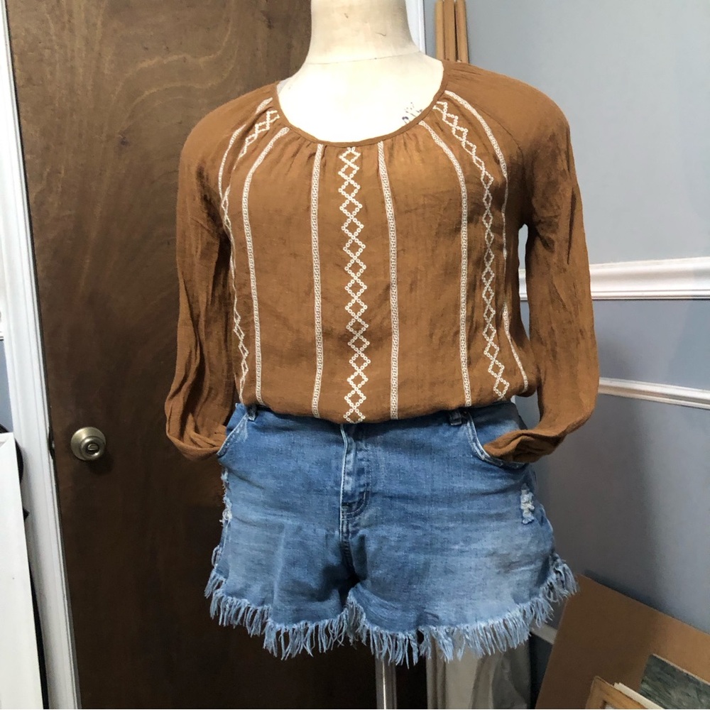 Brown Boho Peasant Top